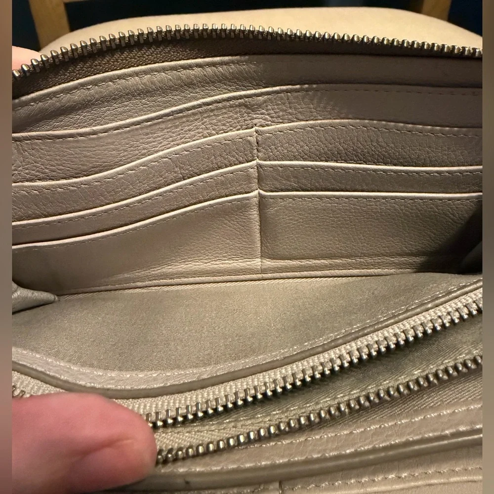 Fossil Silver Leather Zip-Around Wallet